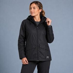 Helly Hansen Black Waterproof Windproof Rain Jacket Women’s Size 12 Hooded